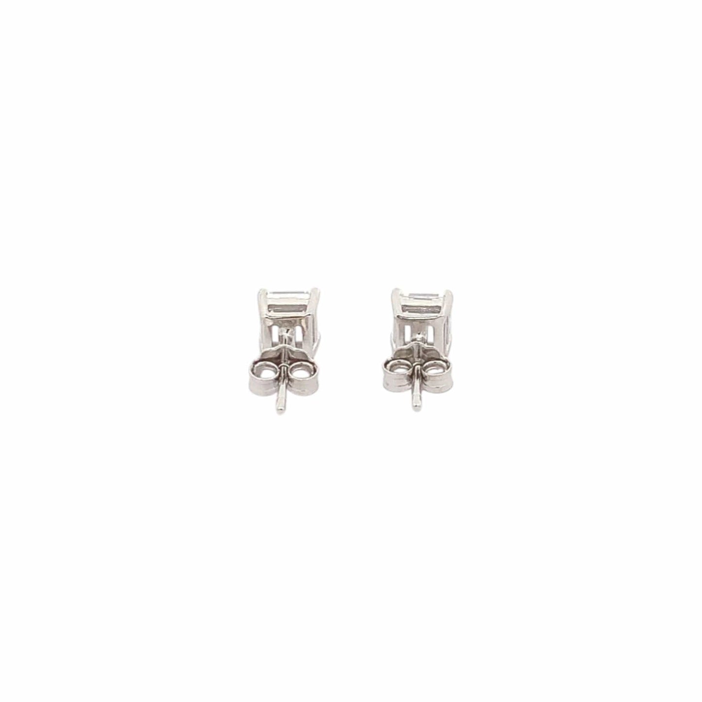 Baguette Square Stud Earrings (Pure Silver) - Silver