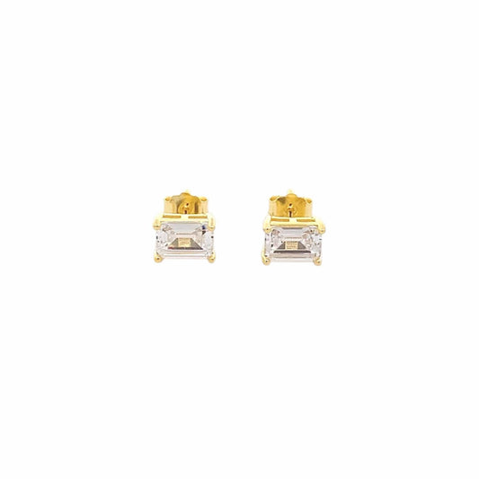 Baguette Rectangle Stud Earrings (Pure Silver) - Gold