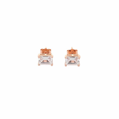 Baguette Rectangle Stud Earrings (Pure Silver) - Rose Gold