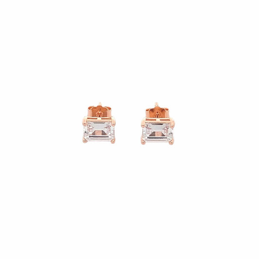 Baguette Rectangle Stud Earrings (Pure Silver) - Rose Gold
