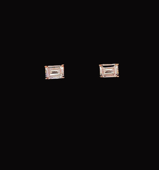 Baguette Rectangle Stud Earrings Rose Gold