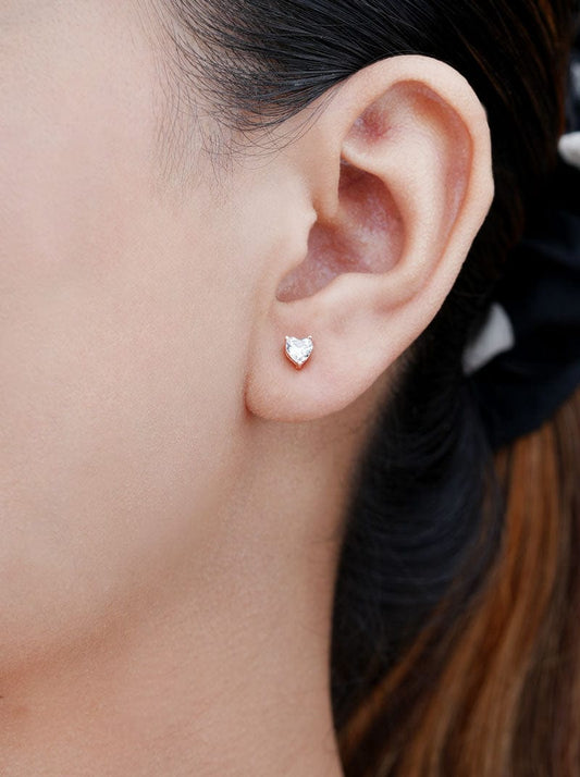 Tiny Heart Spark Stud Earrings (Pure Silver) - Rose Gold