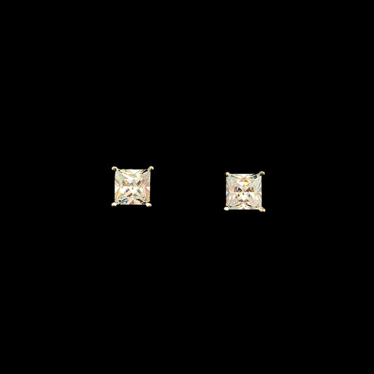 Princess Cut Solitaire Stud Earrings Silver