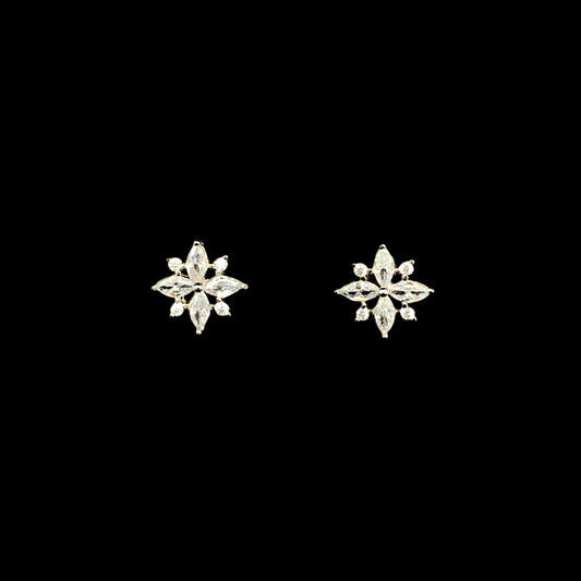 Marquise Flower Stud Earrings Silver