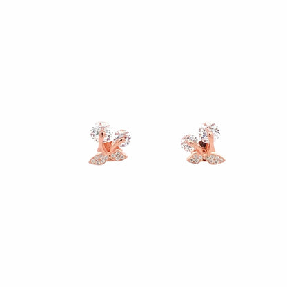 Whirling Diamond Leaf Stud Earrings (Pure Silver) - Rose Gold