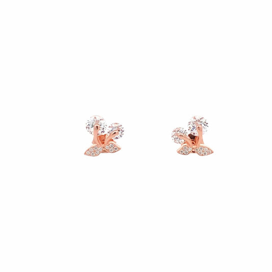 Whirling Diamond Leaf Stud Earrings (Pure Silver) - Rose Gold