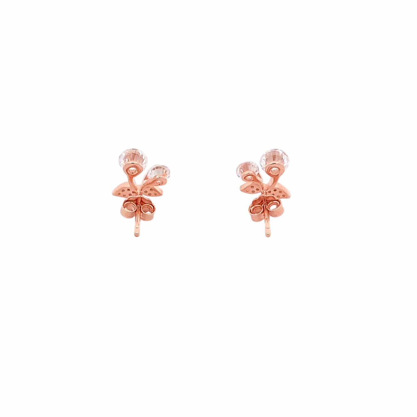 Whirling Diamond Leaf Stud Earrings (Pure Silver) - Rose Gold