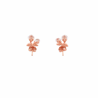 Whirling Diamond Leaf Stud Earrings (Pure Silver) - Rose Gold