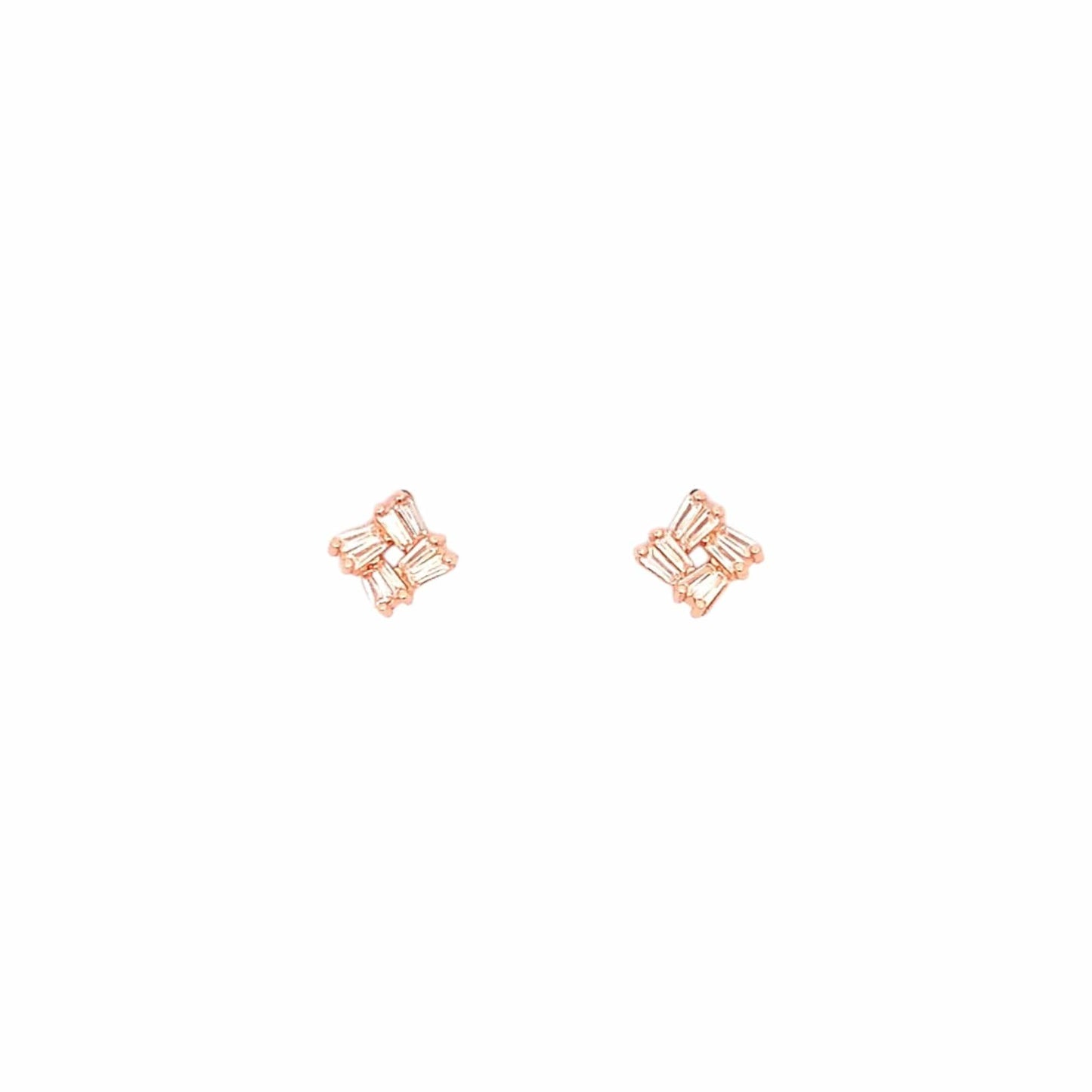 Square Brilliance Stud Earrings (Pure Silver) - Rose Gold
