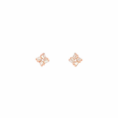 Square Brilliance Stud Earrings (Pure Silver) - Rose Gold