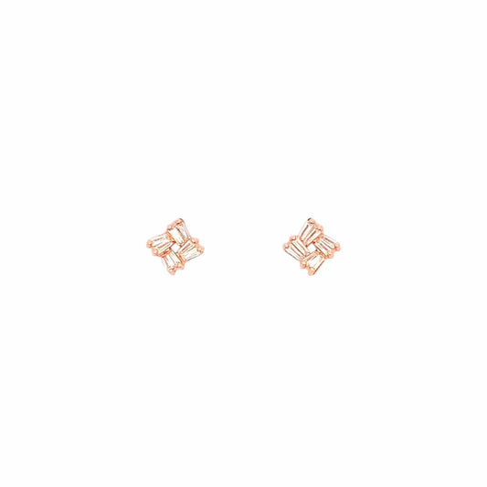 Square Brilliance Stud Earrings (Pure Silver) - Rose Gold