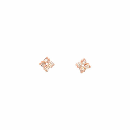 Square Brilliance Stud Earrings (Pure Silver) - Rose Gold