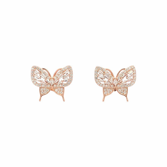 Swallowtail Butterfly Stud Earrings (Pure Silver) - Rose Gold