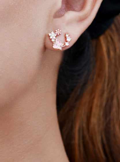 Crescent Stud Earrings (Pure Silver) - Rose Gold