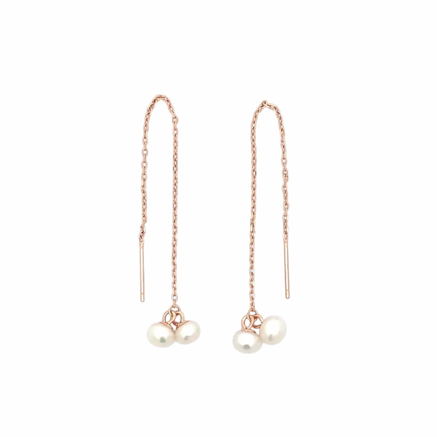 Twin Pearl Threader Earrings (Pure Silver) - Rose Gold