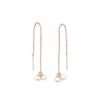 Twin Pearl Threader Earrings (Pure Silver) - Rose Gold