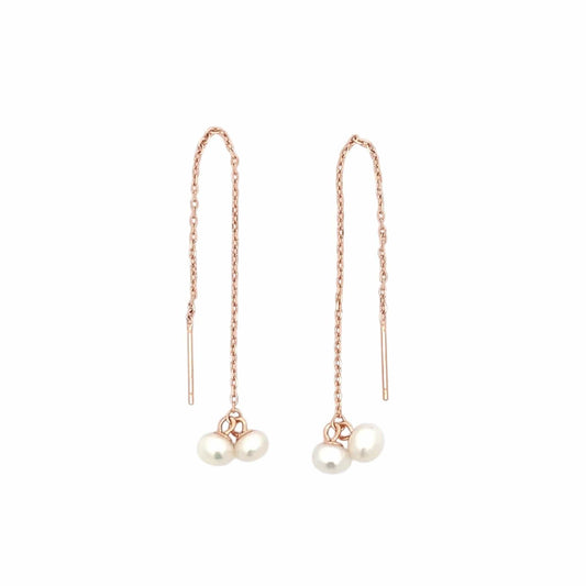 Twin Pearl Threader Earrings (Pure Silver) - Rose Gold