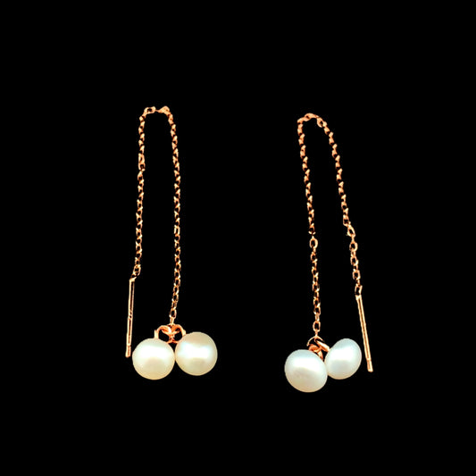 Twin Pearl Threader Earrings Rose Gold