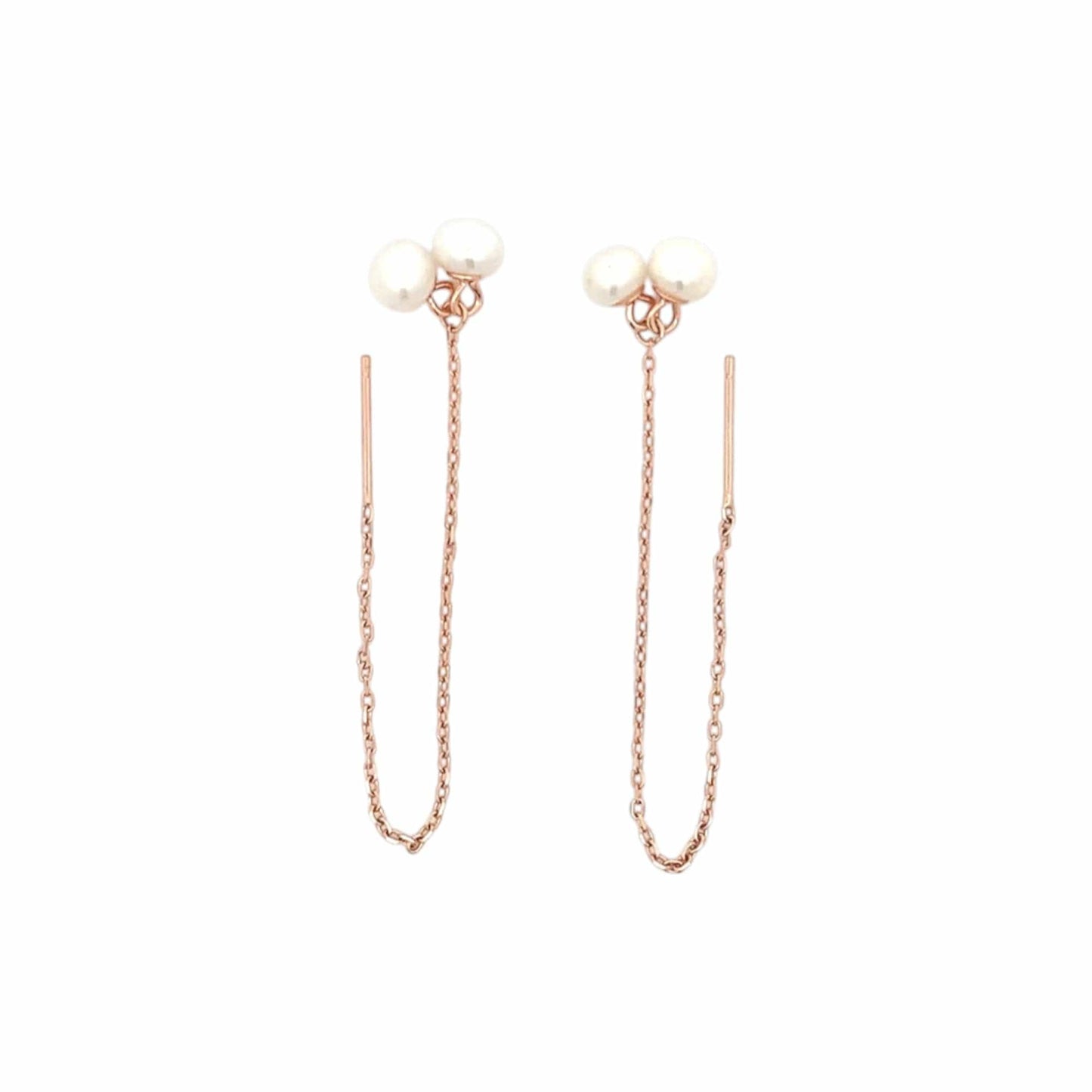 Twin Pearl Threader Earrings (Pure Silver) - Rose Gold