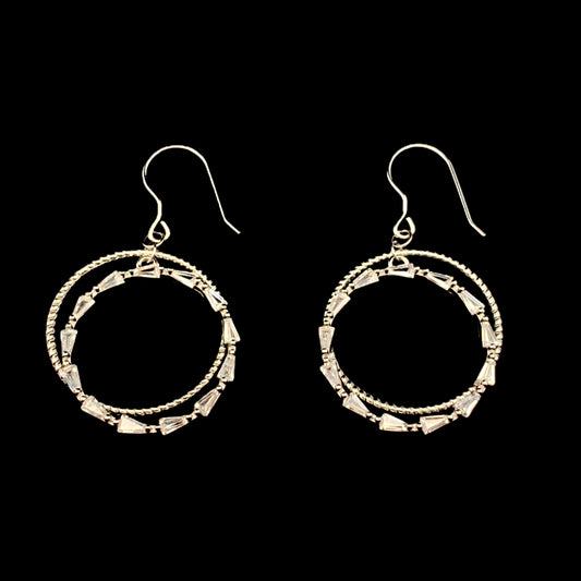 Dual Circle Dangle Earrings Silver