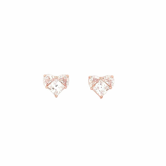 Sparkling Heart Stud Earrings (Pure Silver) - Rose Gold