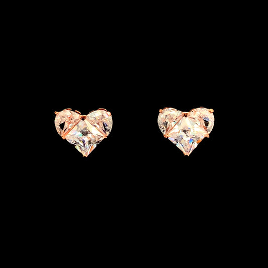 Sparkling Heart Stud Earrings Rose Gold