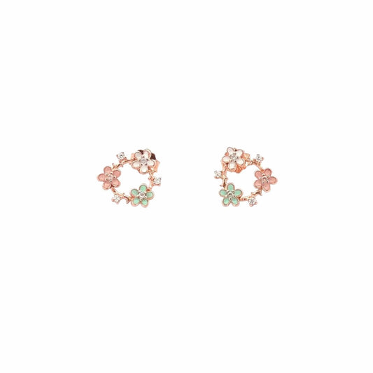 Blossom Circle Stud Earrings (Pure Silver) - Rose Gold