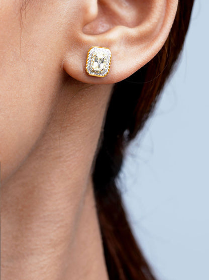 Rectangle Emerald Cut Stud Earrings Gold