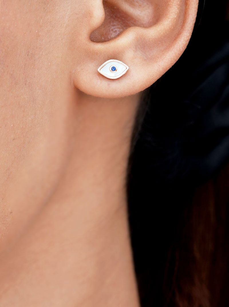 Tiny Evil Eye Stud Earrings Rose Gold