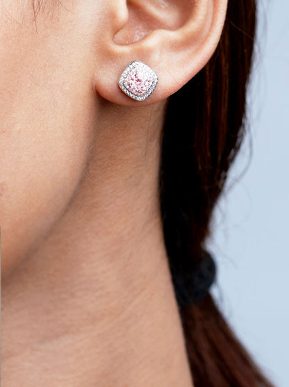 Pink Diamond Stud Earrings Silver