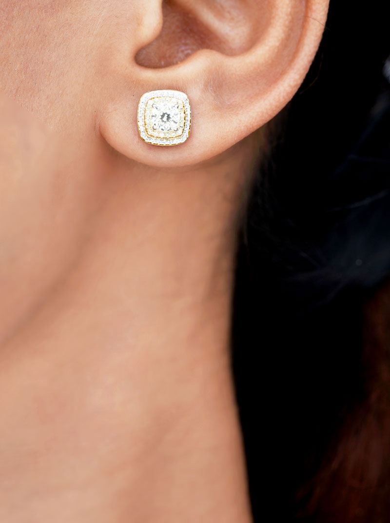 Square Octagon Cut Stud Earrings Gold