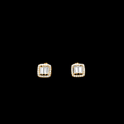 Square Baguette Cut Stud Earrings Gold