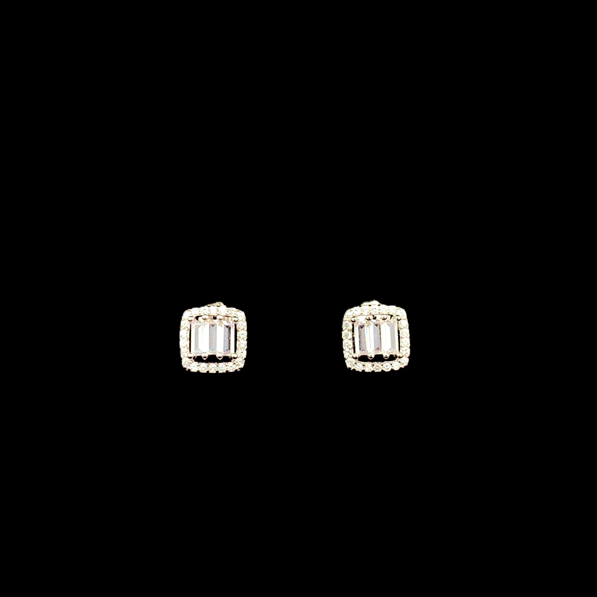 Square Baguette Cut Stud Earrings Silver