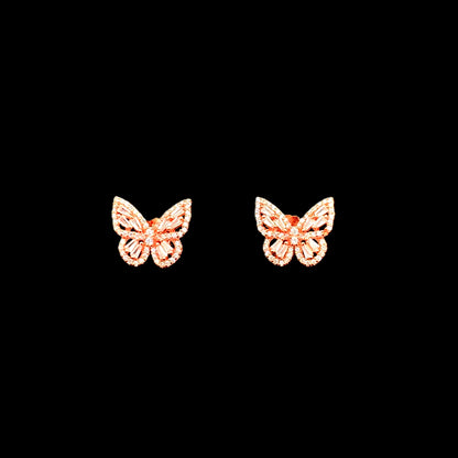 Baguette Butterfly Stud Earrings Rose Gold