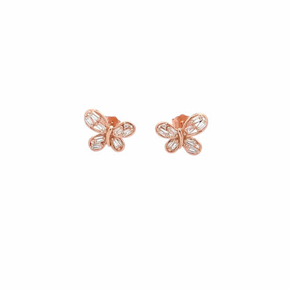 Baguette Wings Stud Earrings (Pure Silver) - Rose Gold