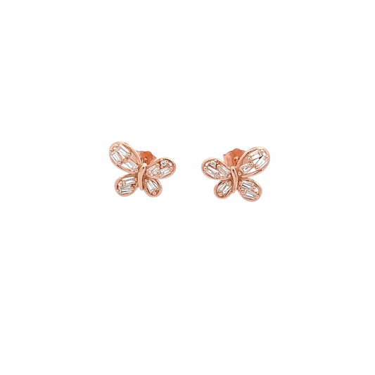 Baguette Wings Stud Earrings (Pure Silver) - Rose Gold