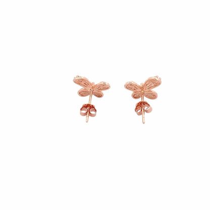 Baguette Wings Stud Earrings (Pure Silver) - Rose Gold