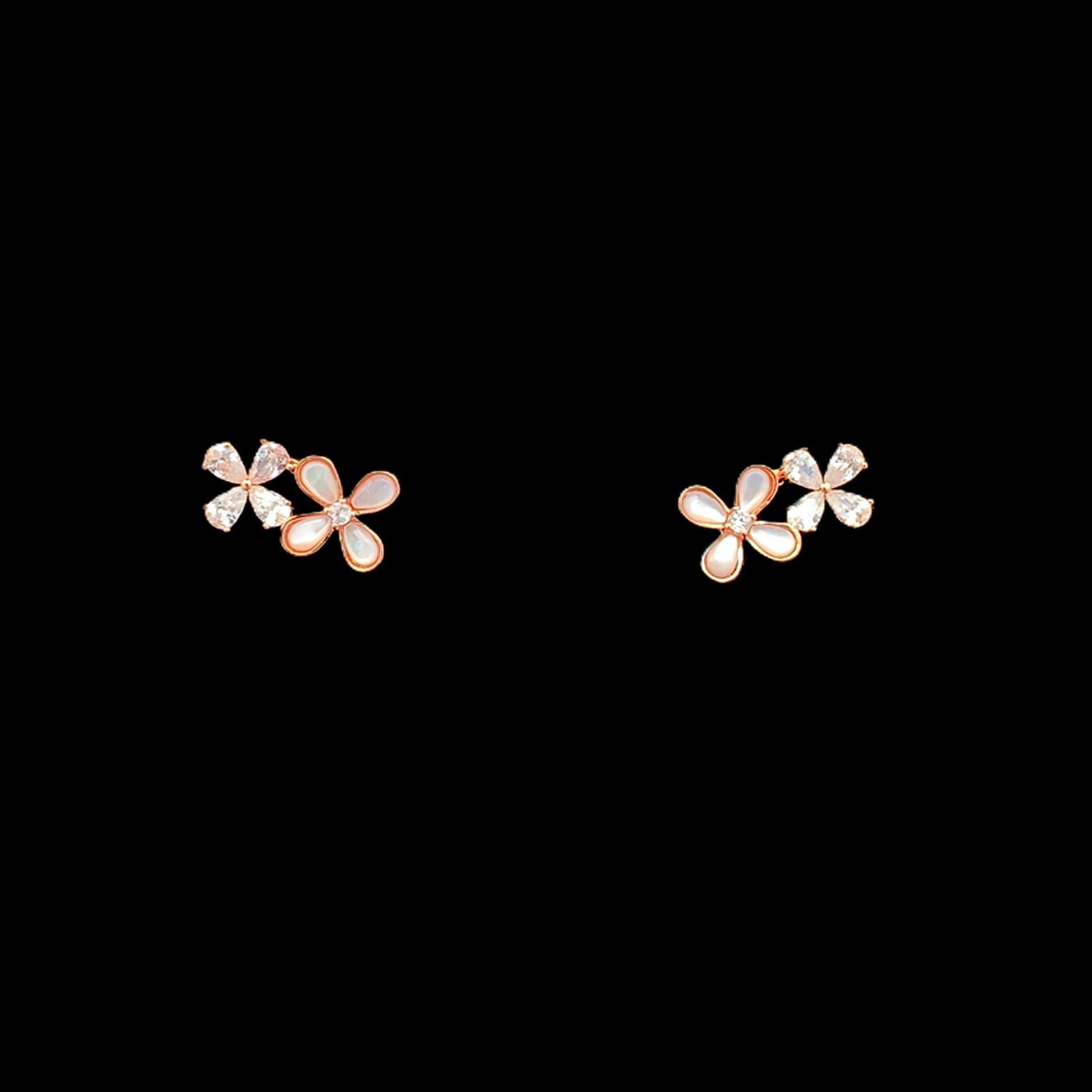 Adjoined Blooms Stud Earrings Rose Gold