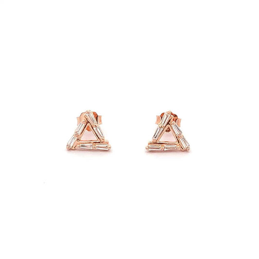 Baguette Triangle Stud Earrings (Pure Silver) - Rose Gold