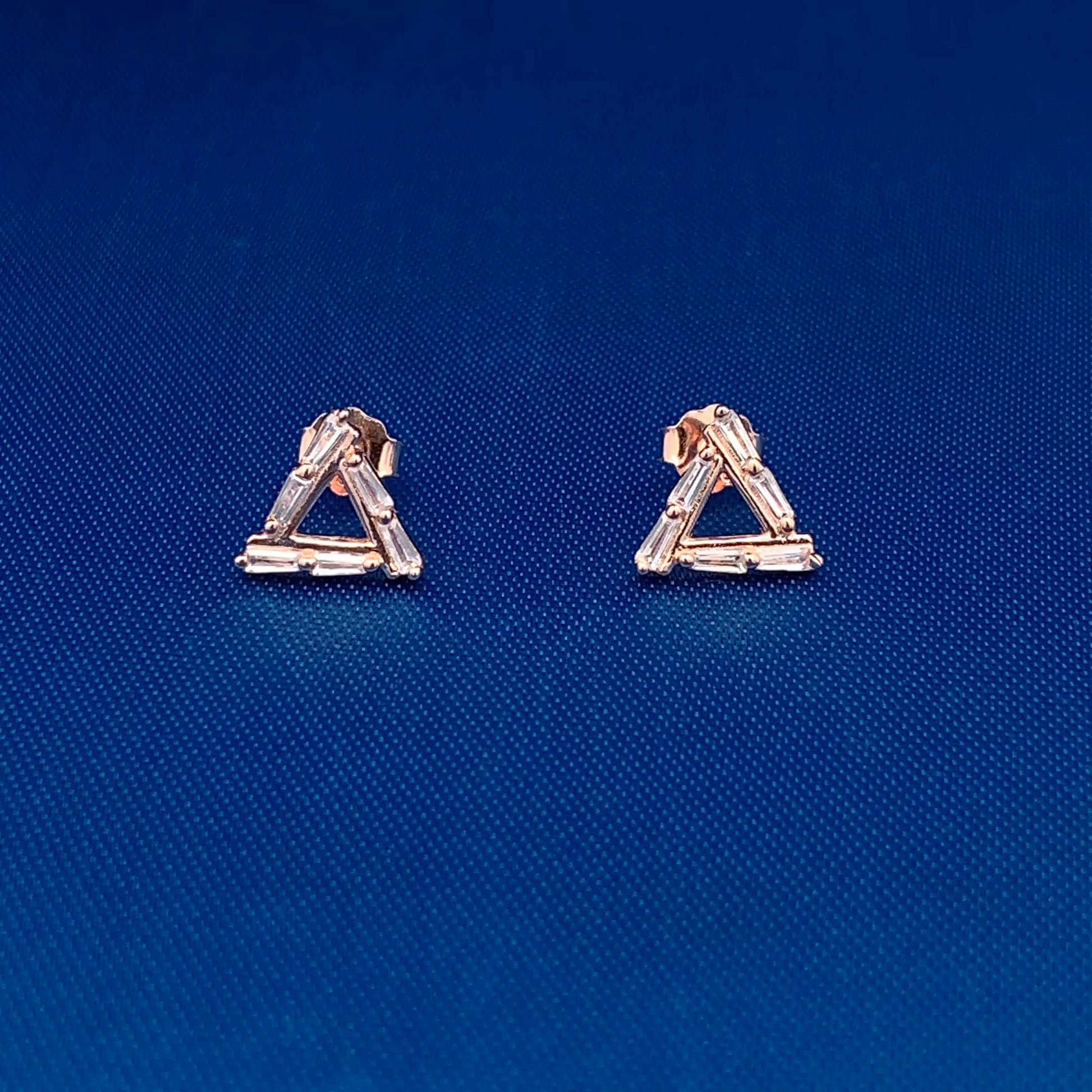 Baguette Triangle Stud Earrings Rose Gold