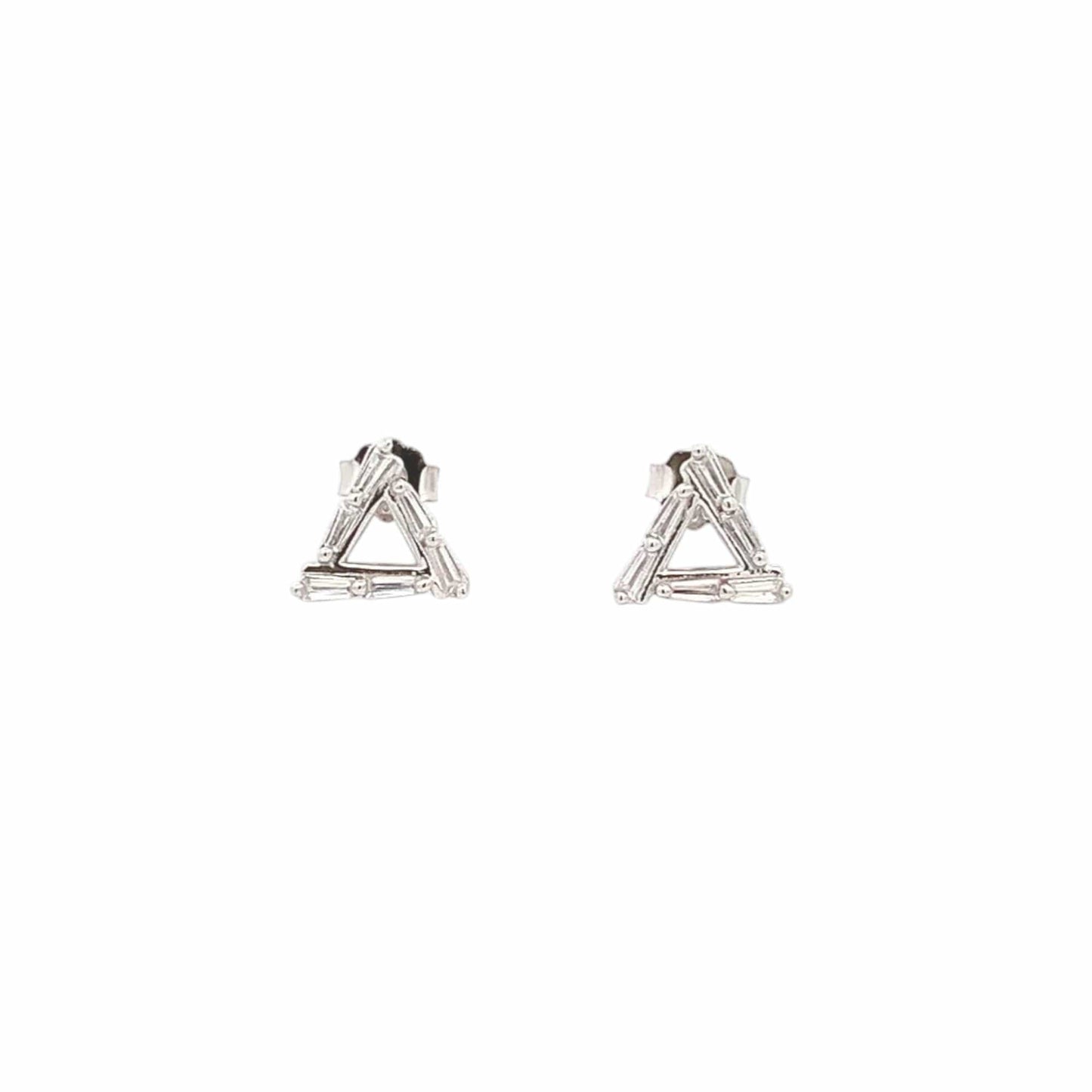 Baguette Triangle Stud Earrings (Pure Silver) - Silver
