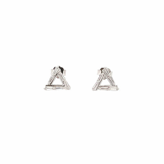 Baguette Triangle Stud Earrings (Pure Silver) - Silver