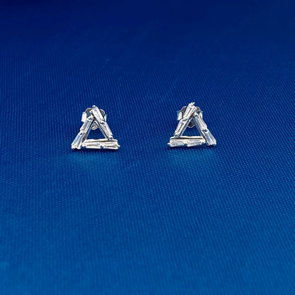 Baguette Triangle Stud Earrings Silver