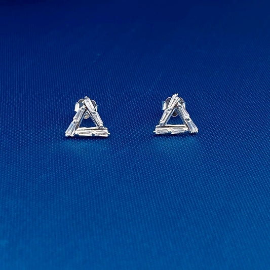 Baguette Triangle Stud Earrings Silver