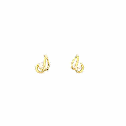 Swirl Pearl Stud Earrings (Pure Silver) - Gold