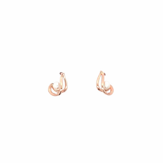 Swirl Pearl Stud Earrings (Pure Silver) - Rose Gold
