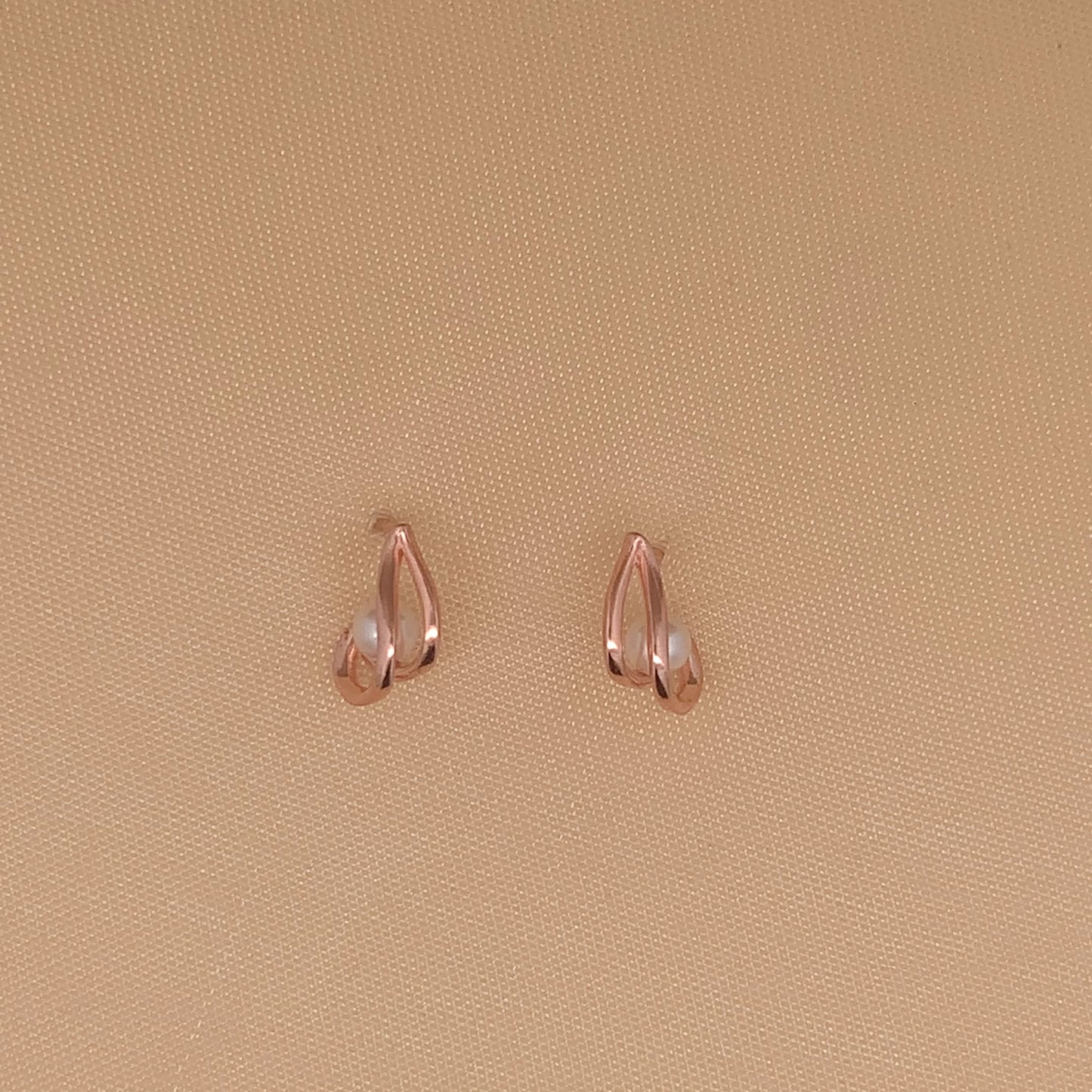 Swirl Pearl Stud Earrings Rose Gold