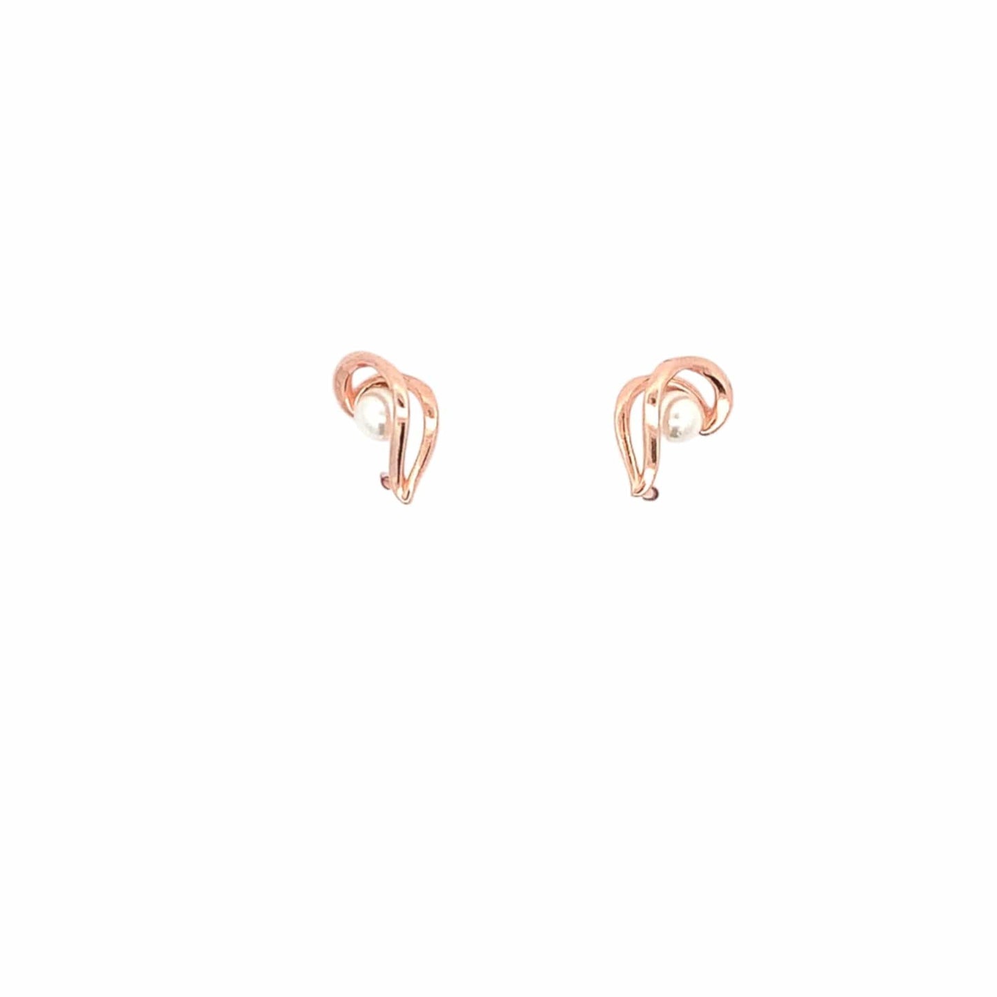 Swirl Pearl Stud Earrings (Pure Silver) - Rose Gold