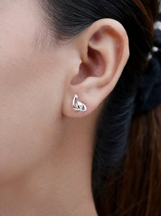 Swirl Pearl Stud Earrings (Pure Silver) - Silver