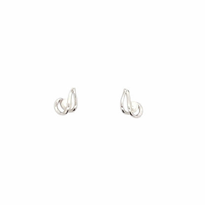 Swirl Pearl Stud Earrings (Pure Silver) - Silver